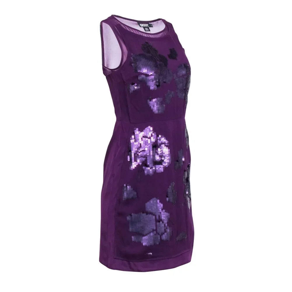 DKNY - Purple Sleeveless Sequin Detail Dress Sz 2